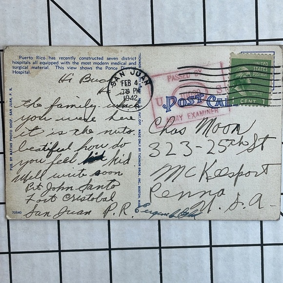 Vintage postcard, postmarked 1942, Insular District Hospital, Ponce, Puerto Rico - Picture 3 of 4